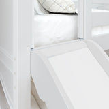 LAUGH XL WC : Play Bunk Beds Twin XL Low Bunk Bed with Slide and Angled Ladder on Front, Curve, White