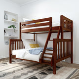 LAVISH XL CS : Staggered Bunk Beds High Twin XL over Queen Bunk Bed with Ladder, Slat, Chestnut