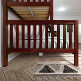 LAVISH XL CS : Staggered Bunk Beds High Twin XL over Queen Bunk Bed with Ladder, Slat, Chestnut
