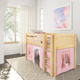 LOW RIDER23 NP : Play Loft Beds Twin Low Loft Bed with Straight Ladder + Curtain, Panel, Natural