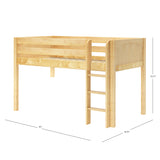 LOW RIDER27 NP : Play Loft Beds Twin Low Loft Bed with Straight Ladder + Curtain, Panel, Natural