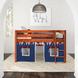 LOW RIDER44 CP : Play Loft Beds Twin Low Loft Bed with Straight Ladder + Curtain, Panel, Chestnut