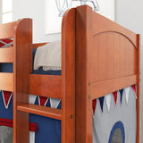 LOW RIDER44 CP : Play Loft Beds Twin Low Loft Bed with Straight Ladder + Curtain, Panel, Chestnut