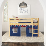 LOW RIDER44 NP : Play Loft Beds Twin Low Loft Bed with Straight Ladder + Curtain, Panel, Natural