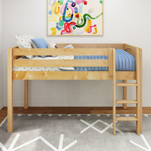 EASY RIDER NS : Standard Loft Beds Twin Low Loft Bed with Angled Ladder on Front, Slat, Natural