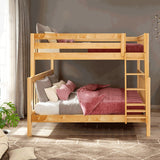 LUSH XL NS : Staggered Bunk Beds Full XL over Queen High Bunk Bed with Angled Ladder, Slat, Natural