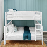 LUSH XL WS : Staggered Bunk Beds Full XL over Queen High Bunk Bed with Angled Ladder, Slat, White