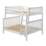 LUSH XL WS : Staggered Bunk Beds Full XL over Queen High Bunk Bed with Angled Ladder, Slat, White