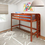 MACK CS : Standard Loft Beds Twin Mid Loft Bed with Straight Ladder on End, Slat, Chestnut