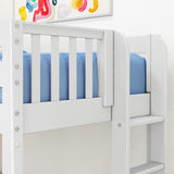 MACK WC : Standard Loft Beds Twin Mid Loft Bed with Straight Ladder on End, Curved, White