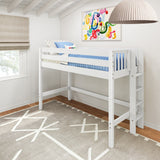 MACK WS : Standard Loft Beds Twin Mid Loft Bed with Straight Ladder on End, Slat, White