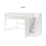 MAMMOTH XL WS : Staircase Loft Beds Queen High Loft Bed with Stairs, Slat, White