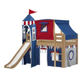 MARVELOUS44 NS : Play Loft Beds Twin Low Loft Bed with Straight Ladder, Curtain, Top Tent, Tower + Slide, Slat, Natural