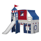 MARVELOUS44 WC : Play Loft Beds Twin Low Loft Bed with Straight Ladder, Curtain, Top Tent, Tower + Slide, Curve, White