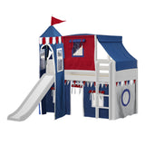 MARVELOUS44 WP : Play Loft Beds Twin Low Loft Bed with Straight Ladder, Curtain, Top Tent, Tower + Slide, Panel, White