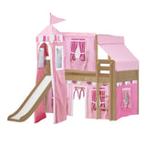 MARVELOUS64 NP : Play Loft Beds Twin Low Loft Bed with Straight Ladder, Curtain, Top Tent, Tower + Slide, Panel, Natural