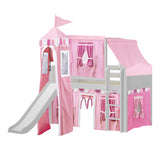 MARVELOUS64 WC : Play Loft Beds Twin Low Loft Bed with Straight Ladder, Curtain, Top Tent, Tower + Slide, Curve, White