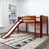 MARVELOUS CP : Loft Bed Twin Low Loft Bed with Slide and Straight Ladder on Front, Chestnut Panel