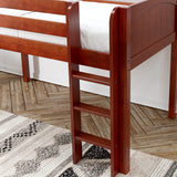 MARVELOUS CP : Loft Bed Twin Low Loft Bed with Slide and Straight Ladder on Front, Chestnut Panel