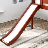 MARVELOUS CP : Loft Bed Twin Low Loft Bed with Slide and Straight Ladder on Front, Chestnut Panel