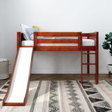 MARVELOUS CP : Loft Bed Twin Low Loft Bed with Slide and Straight Ladder on Front, Chestnut Panel