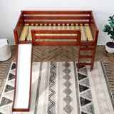 MARVELOUS CP : Loft Bed Twin Low Loft Bed with Slide and Straight Ladder on Front, Chestnut Panel