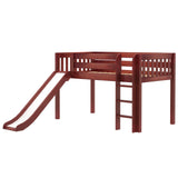 MARVELOUS CS : Loft Bed Twin Low Loft Bed with Slide and Straight Ladder on Front, Chestnut Slats