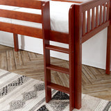 MARVELOUS CS : Loft Bed Twin Low Loft Bed with Slide and Straight Ladder on Front, Chestnut Slats