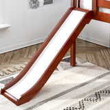 MARVELOUS CS : Loft Bed Twin Low Loft Bed with Slide and Straight Ladder on Front, Chestnut Slats