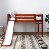 MARVELOUS CS : Loft Bed Twin Low Loft Bed with Slide and Straight Ladder on Front, Chestnut Slats