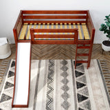 MARVELOUS CS : Loft Bed Twin Low Loft Bed with Slide and Straight Ladder on Front, Chestnut Slats