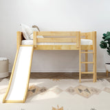 MARVELOUS NP : Loft Bed Twin Low Loft Bed with Slide and Straight Ladder on Front, Natural Birch Panel