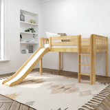 MARVELOUS NS : Loft Bed Twin Low Loft Bed with Slide and Straight Ladder on Front, Natural Birch Slats