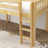 MARVELOUS NS : Loft Bed Twin Low Loft Bed with Slide and Straight Ladder on Front, Natural Birch Slats