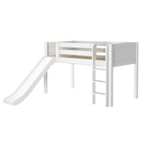 MARVELOUS WP : Loft Bed Twin Low Loft Bed with Slide and Straight Ladder on Front, Classic White Panel