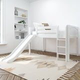 MARVELOUS WP : Loft Bed Twin Low Loft Bed with Slide and Straight Ladder on Front, Classic White Panel