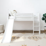 MARVELOUS WP : Loft Bed Twin Low Loft Bed with Slide and Straight Ladder on Front, Classic White Panel