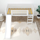 MARVELOUS WP : Loft Bed Twin Low Loft Bed with Slide and Straight Ladder on Front, Classic White Panel