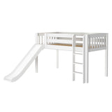 MARVELOUS WS : Loft Bed Twin Low Loft Bed with Slide and Straight Ladder on Front, Classic White Slats
