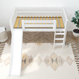 MARVELOUS WS : Loft Bed Twin Low Loft Bed with Slide and Straight Ladder on Front, Classic White Slats