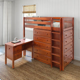 MASTER21 CS : Storage & Study Loft Beds Twin High Loft Bed with Straight Ladder on Front with Desk and 2 x Dresser - Slat, Chestnut