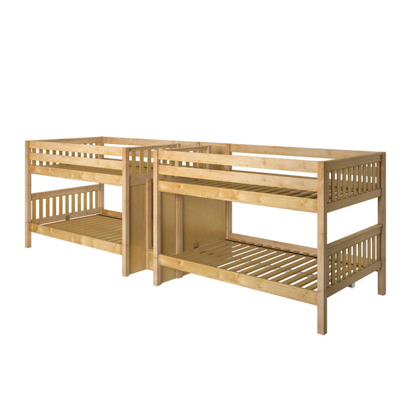 MEGA XL NS : Multiple Bunk Beds Full XL Quadruple Bunk Bed with Stairs, Slat, Natural