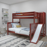 MELD XL CS : Play Bunk Beds Twin XL over Queen High Bunk Bed with Slide Platform, Slat, Chestnut