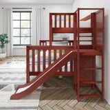 MELD XL CS : Play Bunk Beds Twin XL over Queen High Bunk Bed with Slide Platform, Slat, Chestnut