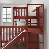 MELD XL CS : Play Bunk Beds Twin XL over Queen High Bunk Bed with Slide Platform, Slat, Chestnut