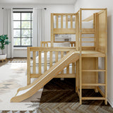 MELD XL NS : Play Bunk Beds Twin XL over Queen High Bunk Bed with Slide Platform, Slat, Natural