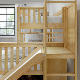 MELD XL NS : Play Bunk Beds Twin XL over Queen High Bunk Bed with Slide Platform, Slat, Natural