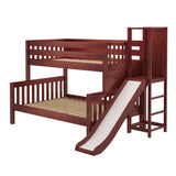 MERGE CS : Play Bunk Beds Low Twin over Full Bunk Bed with Slide Platform, Slat, Chestnut