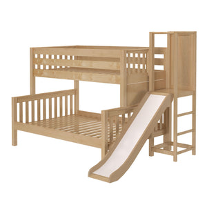 MERGE NS : Play Bunk Beds Low Twin over Full Bunk Bed with Slide Platform, Slat, Natural