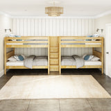META NP : Multiple Bunk Beds Full Medium Quad Bunk with Stairs in Middle - Natural, Panel